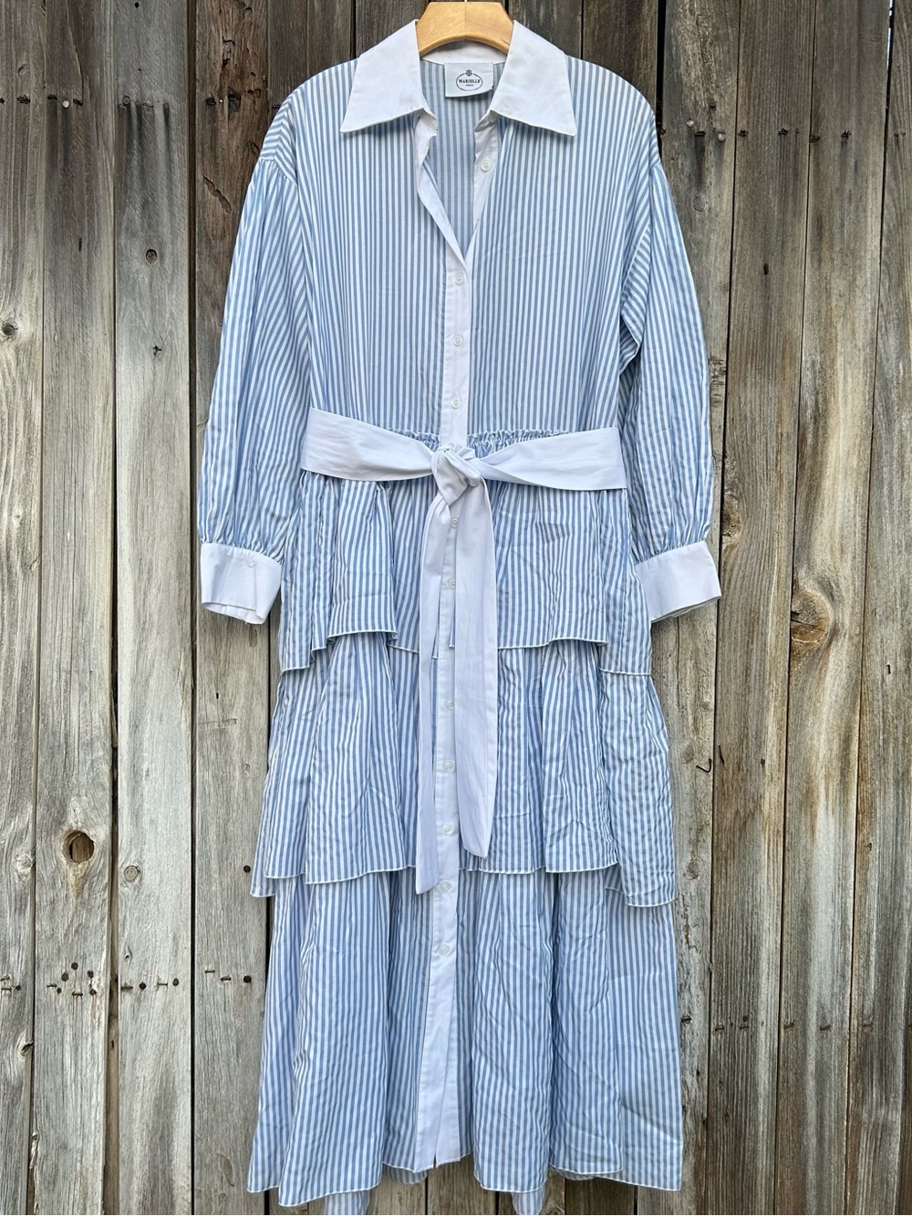 Marielle Almelo Brittany Blue Stripes Dress Egyptian Cotton Blue White OS - Picture 16 of 16